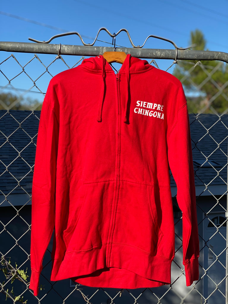 Red Siempre Chingona Zip Up Hoodie - Unisex Medium