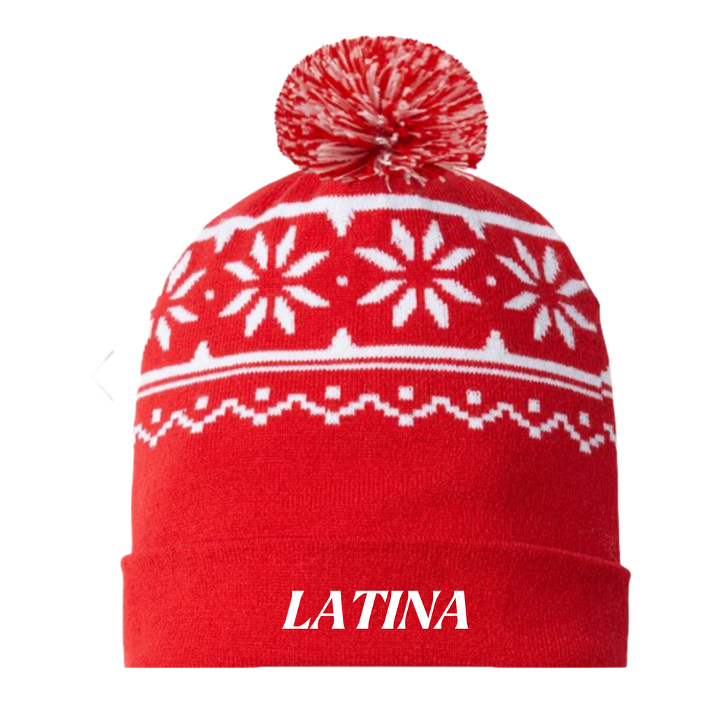 Holiday Red Latina Pom Pom Beanie