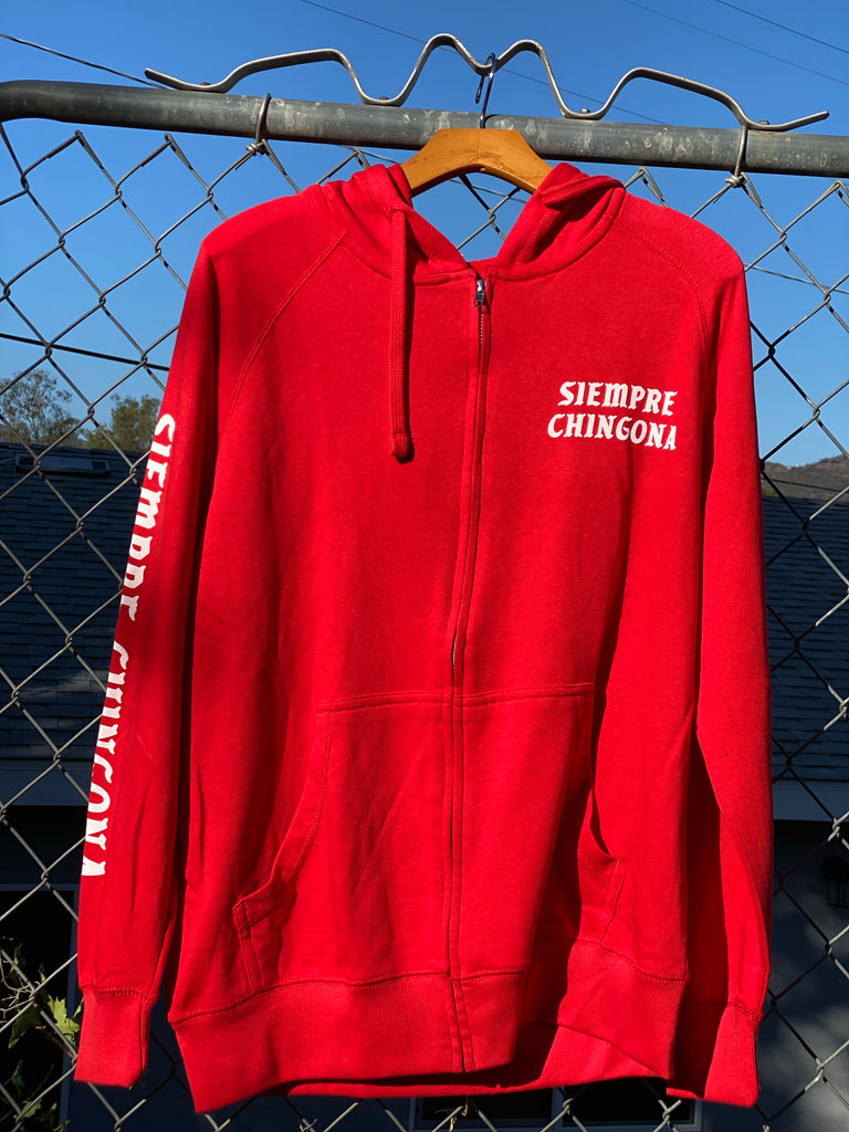 Red Siempre Chingona Zip Up Hoodie - Unisex Medium