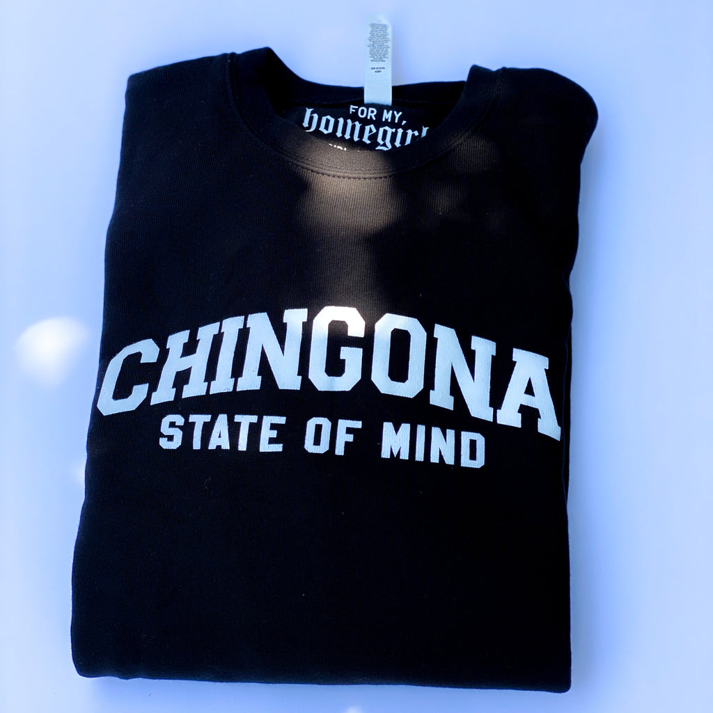 *Pre-Order Chingona State of Mind Crewneck Sweatshirt (Unisex) Black Varsity